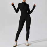 Patcute  Yoga Boilersuit Long Sleeved Women's Sportswear Gym Zipper Jumpsuits Workout High-intensity Fitness One-piece Skin-tight Garment