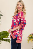 Patcute Celeste Full Size Side Slit Flower Print Long Sleeve Top