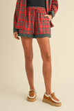 Patcute  Wear Contrast Plaid Long Sleeve Top and Shorts Set