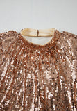 Patcute Backless Sequin Mock Neck Long Sleeve Mini Dress