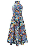 Patcute Ruched Printed Halter Neck Dress