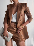 Lapel Collar Long Sleeve Blazer and Shorts Set