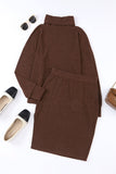 Patcute Mock Neck Long Sleeve Top and Slit Skirt Set