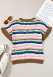 Patcute Contrast Round Neck Short Sleeve Sweater