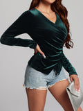 Patcute Ruched Surplice Long Sleeve Top