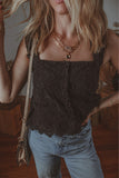 Embroidered Square Neck Wide Strap Tank