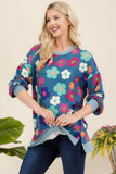 Patcute Celeste Full Size Side Slit Flower Print Long Sleeve Top