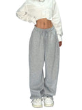 Patcute Casual Gray Fleece Sweatpants Women Classic Baggy Joggers Streetwear Female Wide Leg Brushed Sport Trousers Oversized