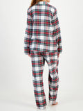 Patcute Plaid Collared Neck Button Up Top and Pants Lounge Set