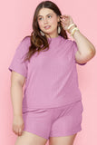 Patcute Plus Size Round Neck Short Sleeve Top and Shorts Set