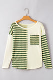 Patcute Striped Round Neck Long Sleeve Top