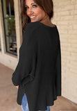 Patcute Side Slit V-Neck Long Sleeve Top