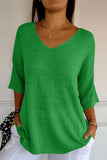 Patcute V-Neck Three-Quarter Sleeve Knit Top