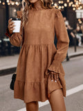 Patcute Frill Round Neck Long Sleeve Mini Dress