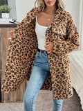 Patcute Leopard Button Up Long Sleeve Fuzzy Coat