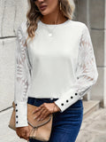 Patcute Round Neck Lace Long Sleeve Top