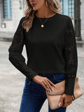 Patcute Round Neck Lace Long Sleeve Top