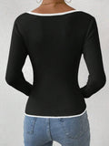 Patcute Contrast Trim Long Sleeve Knit Top