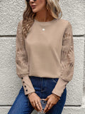 Patcute Round Neck Lace Long Sleeve Top