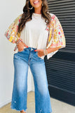 Patcute Printed Round Neck Flutter Sleeve Blouse