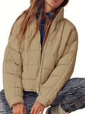 Patcute Pocketed Plaid Quilted Zip Up Winter Coat