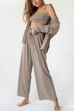 Patcute Spaghetti Strap Bra, Open Front Cardigan and Drawstring Pants Set