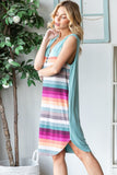 Patcute Full Size Striped Sleeveless V Neck Dress