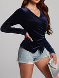 Patcute Ruched Surplice Long Sleeve Top