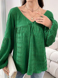 Patcute Plus Size Texture V-Neck Long Sleeve Top