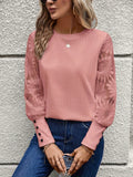 Patcute Round Neck Lace Long Sleeve Top