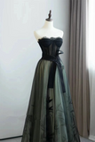 Patcute 2024 A-line Black and Green Tulle with Lace Long Prom Dress, Tulle Party Dress