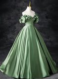 Patcute 2024 Green Satin Off Shoulder Long Party Dress, A-line Green Prom Dress