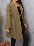 Patcute Honey Plus Size Lapel Collar Drawstring Roll-Tab Sleeve Trench Coat