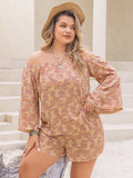 Patcute Plus Size Printed Off-Shoulder Top and Shorts Set