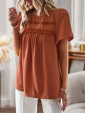 Patcute  Lace Detail Round Neck Short Sleeve Blouse