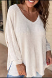 Patcute Side Slit V-Neck Long Sleeve Top