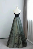 Patcute 2024 A-line Black and Green Tulle with Lace Long Prom Dress, Tulle Party Dress