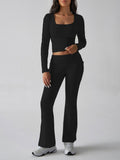 Patcute  Square Neck Long Sleeve Top and Pants Set