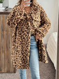 Patcute Leopard Button Up Long Sleeve Fuzzy Coat