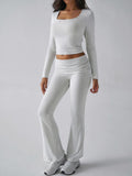 Patcute  Square Neck Long Sleeve Top and Pants Set