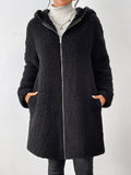 Patcute Zip Up Long Sleeve Sherpa Hooded Coat