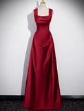 Patcute 2024 Wine Red Satin Off Shoulder Long Party Dress, A-line Satin Prom Dress