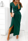 Patcute Elegant Solid Slit Fold V Neck Evening Dress Dresses(4 Colors)