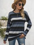 Patcute Full Size Striped Round Neck Long Sleeve T-Shirt Plus Size