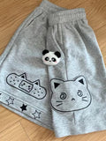 Patcute Japanese Style Kawaii Women Shorts Cute Anime Cat Embroidery Short Pants Sweet Soft Girl Wide Leg Shorts Preppy Casual