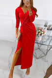 Patcute Elegant Solid Slit Fold V Neck Evening Dress Dresses(4 Colors)