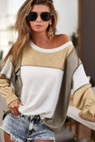 Patcute Exposed Seam Contrast Round Neck Long Sleeve Top