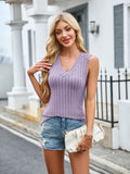 Patcute Ribbed Solid Color V-Neck Tank