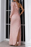 Patcute Elegant Formal Solid Sequins Slit Oblique Collar Evening Dress Dresses