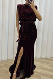 Patcute Celebrities Elegant Solid Slit Asymmetrical O Neck Evening Dress Dresses